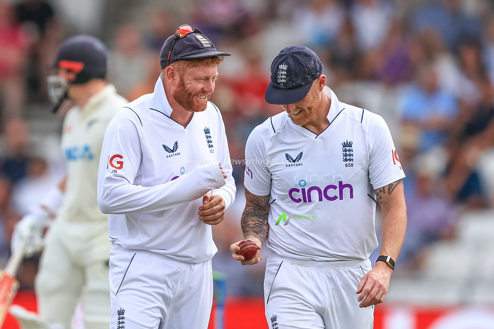 Jonny Bairstow of England (L) having a bit of banter with Ben Stokes of England (R)