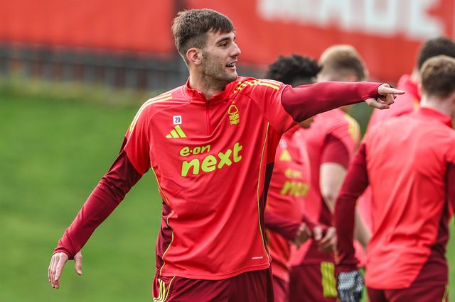 Lorenzo Lucca of Nottingham Forest during the Nottingham Forest open training session ahead of their UEFA Europa League last 16 match against FC Midtjylland at The Nigel Doughty Academy, Nottingham, United Kingdom on 11 March 2026

(Photo by Alfie Cosgrove/News Images)