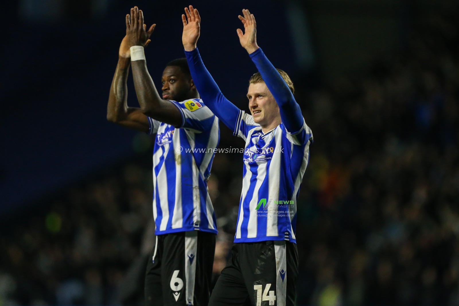 George Byers #14 of Sheffield Wednesday and Dominic Iorfa #6 of Sheffield Wednesday acknowledge the fans during the Sky Bet League 1 match Sheffield Wednesday vs Plymouth Argyle at Hillsborough, Sheffield, United Kingdom, 4th February 2023

(Photo by Arron Gent/News Images)