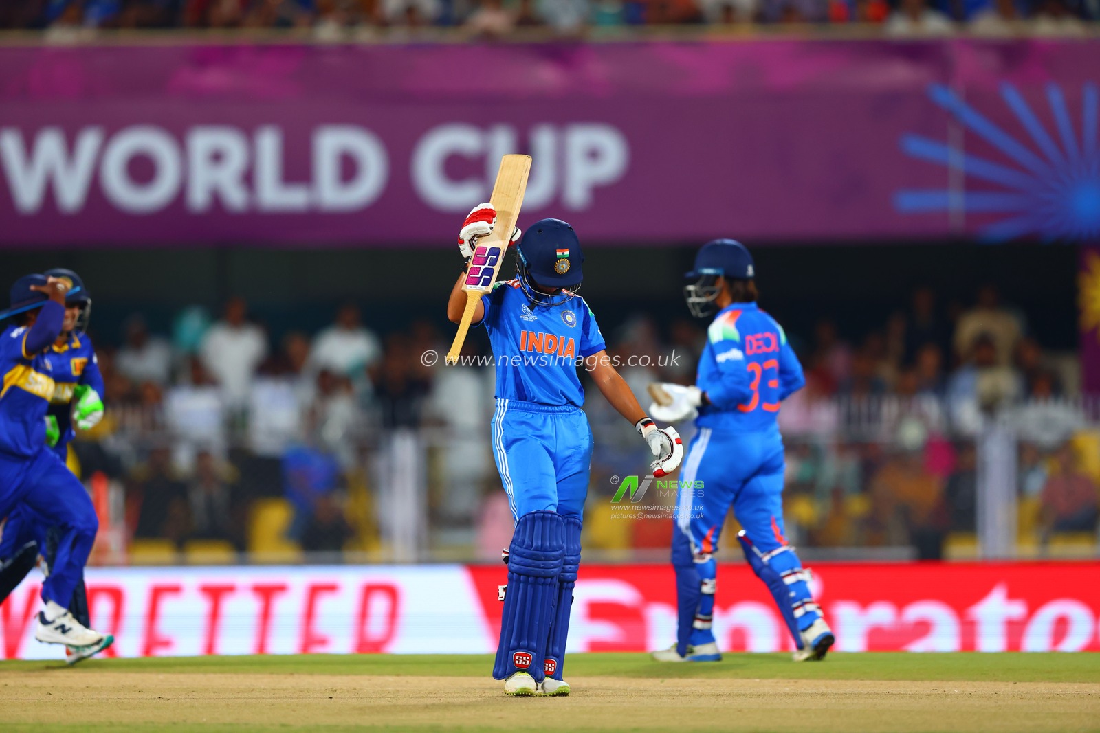 Pratika Rawal of India walking towards dressing room after getting caught out by Vishmi Gunarathne of Sri Lanka   during the ICC Women's World Cup India Women v Sri Lanka Women at ACA Barsapara Cricket Stadium, Guwahati, India, 30th September 2025

(Photo by Shubhajit Roy Karmakar/News Images)