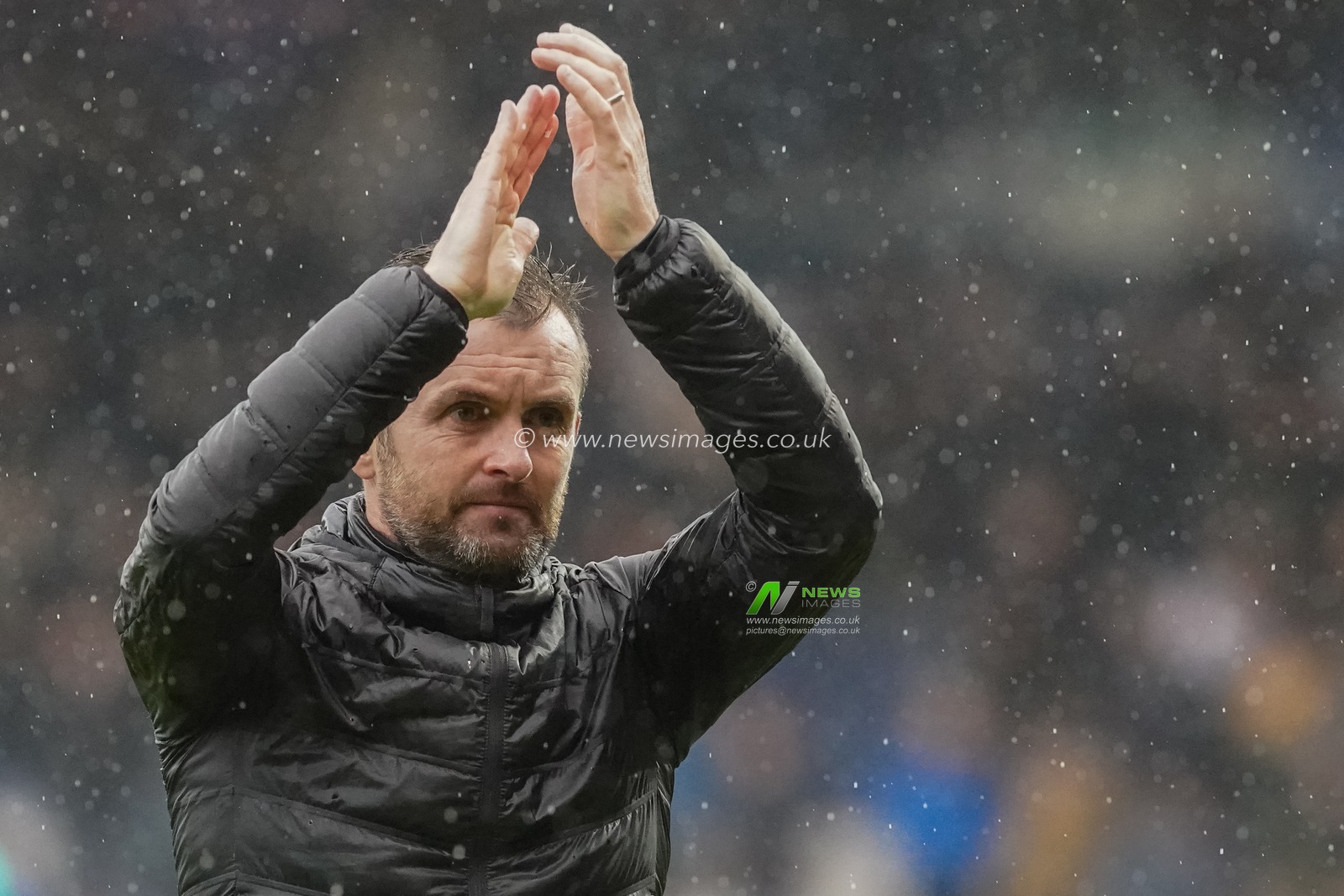 Nathan Jones manager of Luton Town applauds the fans. The game finished 0-0 draw