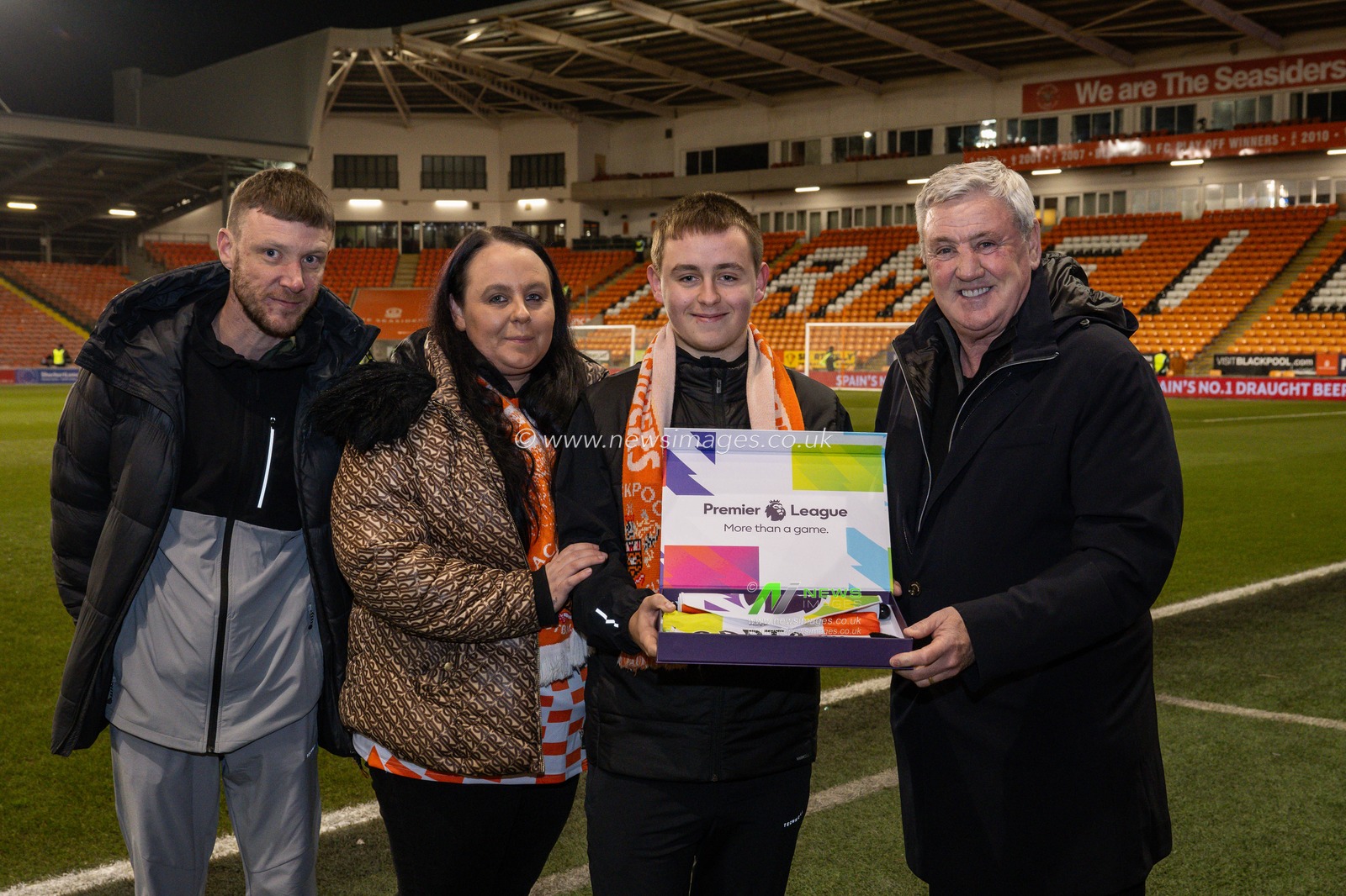 Community winner with prize presented by Steve Bruce head coach of Blackpool during the Sky Bet League 1 match Blackpool vs Rotherham United at Bloomfield Road, Blackpool, United Kingdom, 11th February 2025

(Photo by Craig Thomas/News Images)