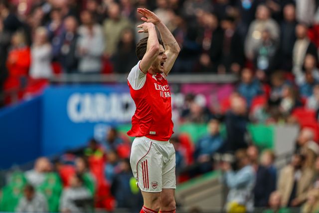 Declan Rice of Arsenal reacts during the Carabao Cup Final match Arsenal vs Manchester City at Emirates, London, United Kingdom on 22 March 2026

(Photo by Alfie Cosgrove/News Images)