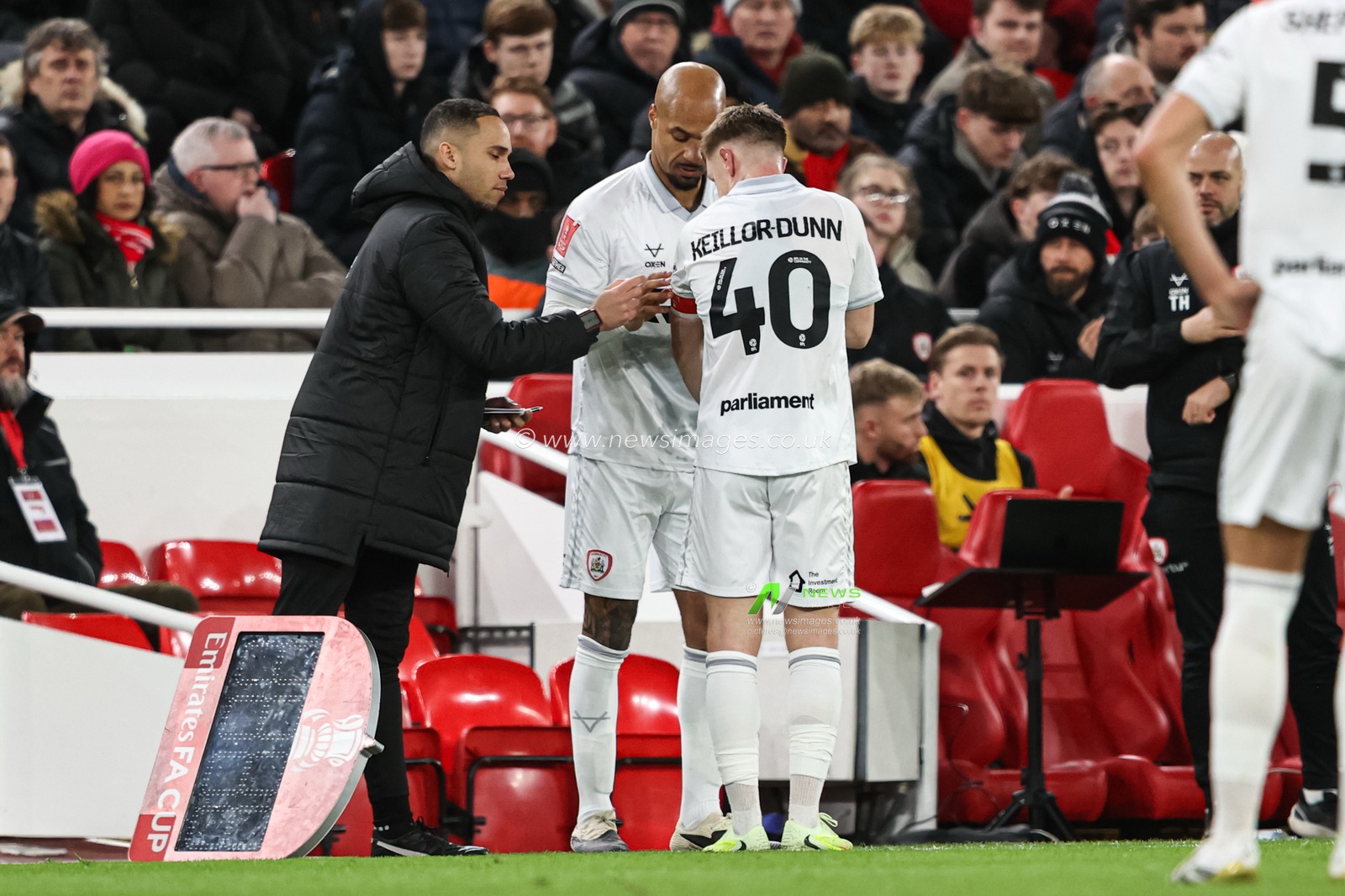 Davis Keillor-Dunn of Barnsley is substituted of for David McGoldrick of Barnsley during the Emirates FA Cup Third Round match Liverpool vs Barnsley at Anfield, Liverpool, United Kingdom, 12th January 2026

(Photo by Alfie Cosgrove/News Images)