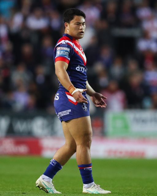 Mason Lino of Wakefield Trinity during the Betfred Super League  Round 7 match St Helens vs Wakefield Trinity at Totally Wicked Stadium, St Helens, United Kingdom, 11th April 2025

(Photo by Gareth Evans/News Images)