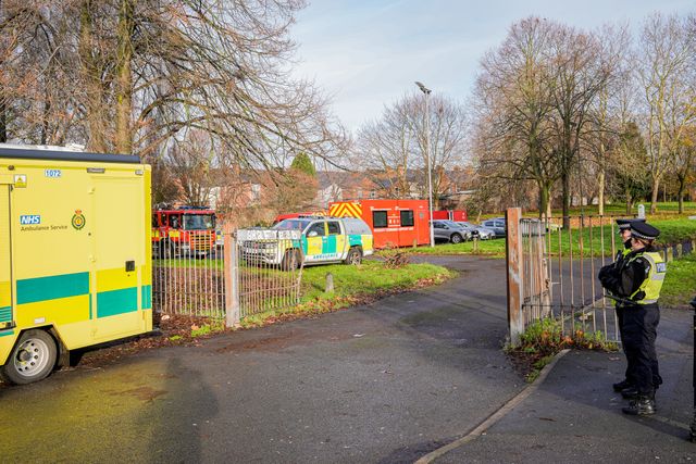 Emergency Services at Shaftesbury Park, during a Major Explosives Incident in Derby that began on Thursday December 4 when police executed a warrant at an address on Vulcan Street, Derby, that saw two men arrested on suspicion of explosives offences and 200 homes evacuated (Maynard Manyowa / News Images)