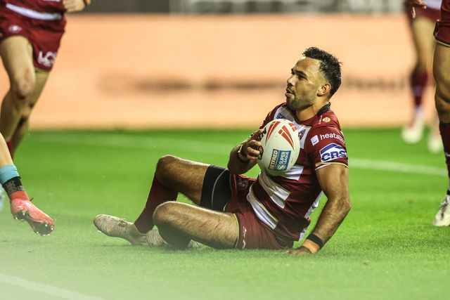 Bevan French of Wigan Warriors goes over for a try during the Betfred Super League Semi Final 1 match Wigan Warriors vs Leigh Leopards at The Brick Community Stadium, Wigan, United Kingdom, 3rd October 2025

(Photo by Alfie Cosgrove/News Images)