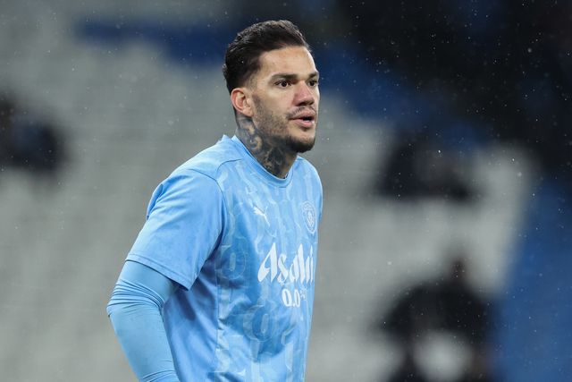 Ederson of Manchester City in the pregame warmup session during the Premier League match Manchester City vs Nottingham Forest at Etihad Stadium, Manchester, United Kingdom, 4th December 2024

(Photo by Alfie Cosgrove/News Images)