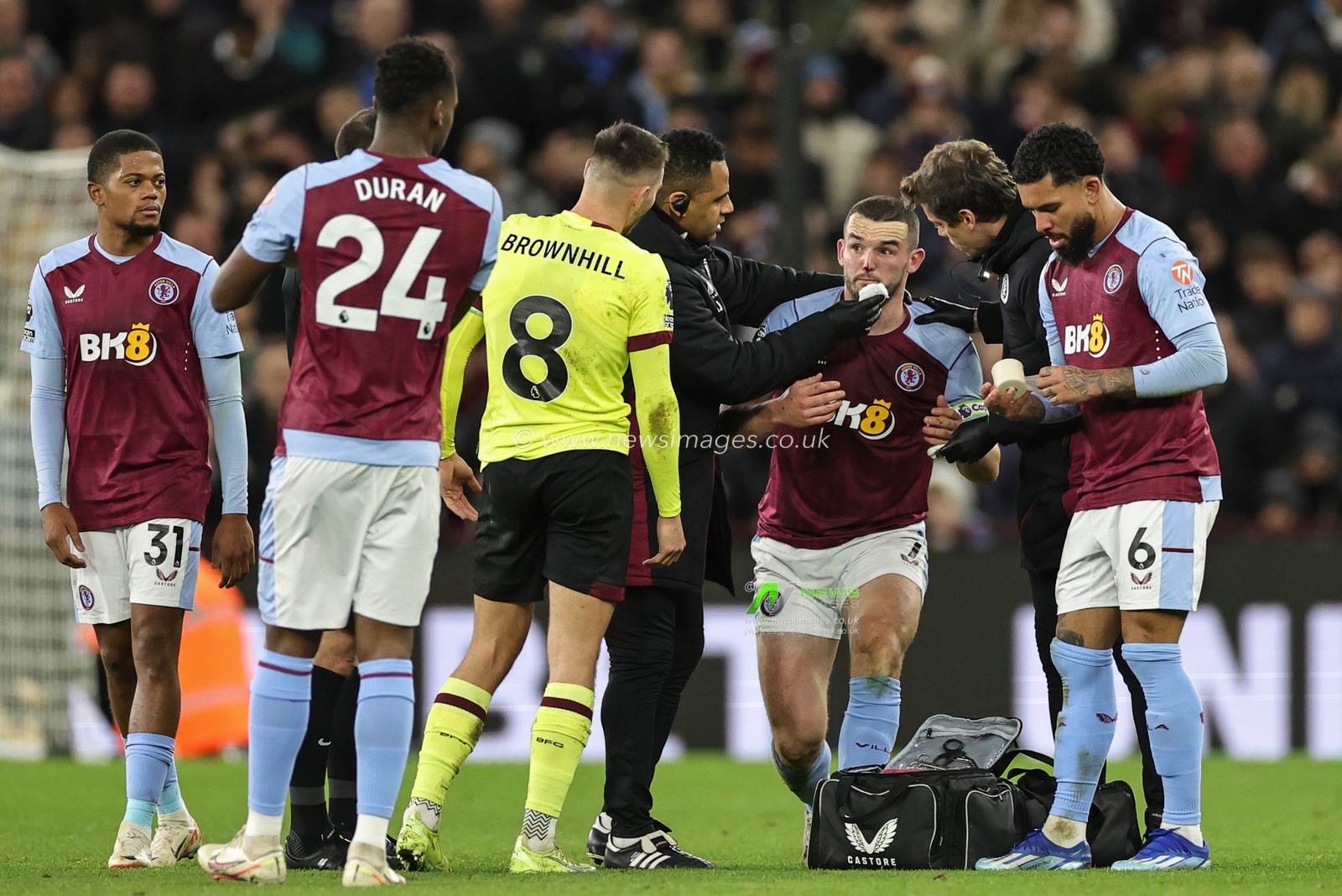 John McGinn of Aston Villa receives treatment during the Premier League match Aston Villa vs Burnley at Villa Park, Birmingham, United Kingdom, 30th December 2023

(Photo by Mark Cosgrove/News Images)