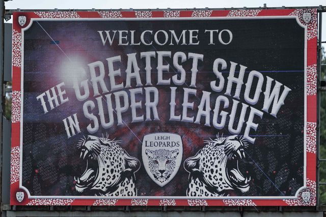 Welcome to the greatest show in Super League is displayed on the LCD screen during the Betfred Super League Round 23 match Leigh Leopards vs Salford Red Devils at Leigh Sports Village, Leigh, United Kingdom, 22nd August 2025

(Photo by Mark Cosgrove/News Images)
