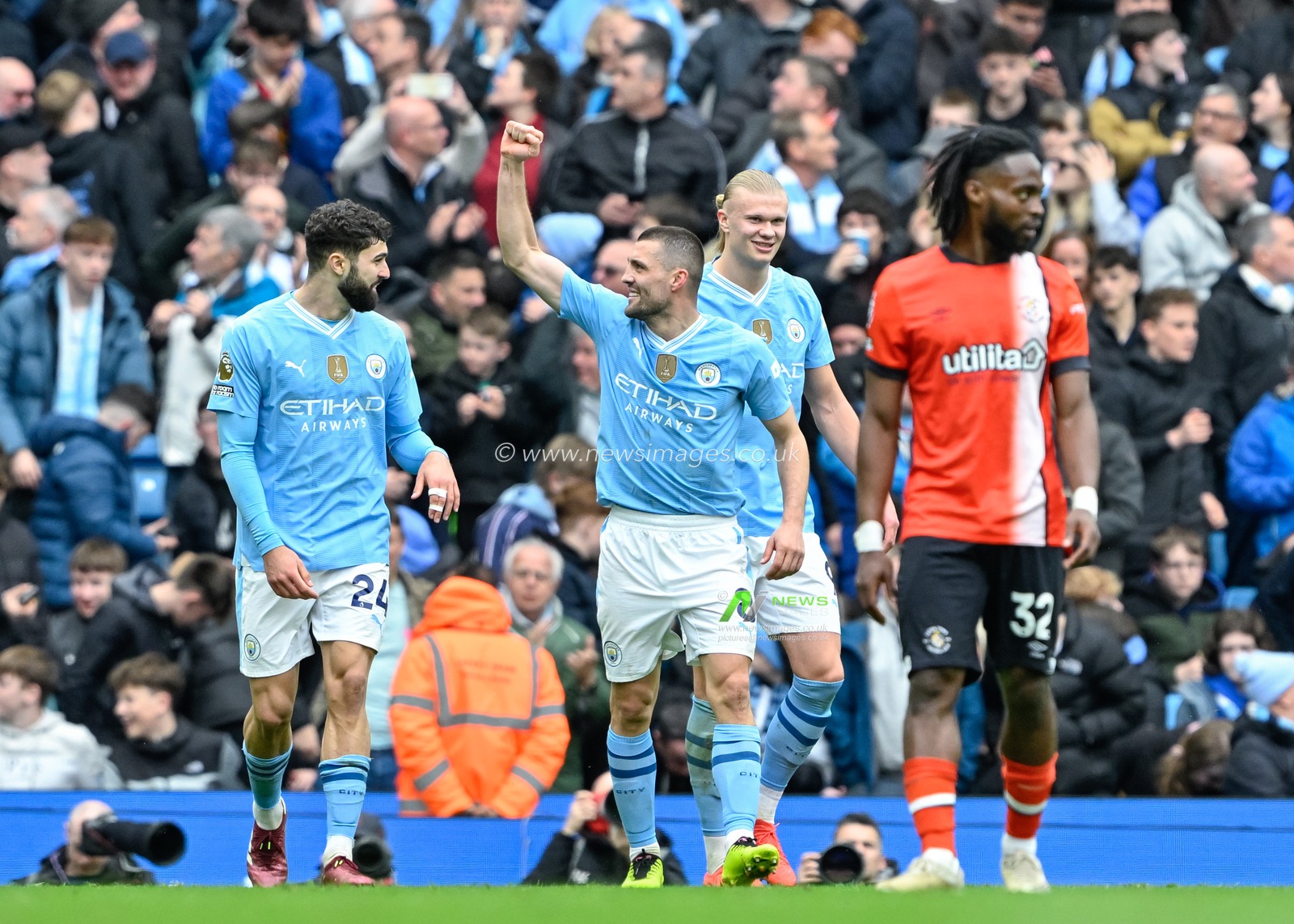 Mateo KovaÄiÄ‡ of Manchester City celebrates his goal to make it 2-0 Manchester City, during the Premier League match Manchester City vs Luton Town at Etihad Stadium, Manchester, United Kingdom, 13th April 2024

(Photo by Cody Froggatt/News Images)