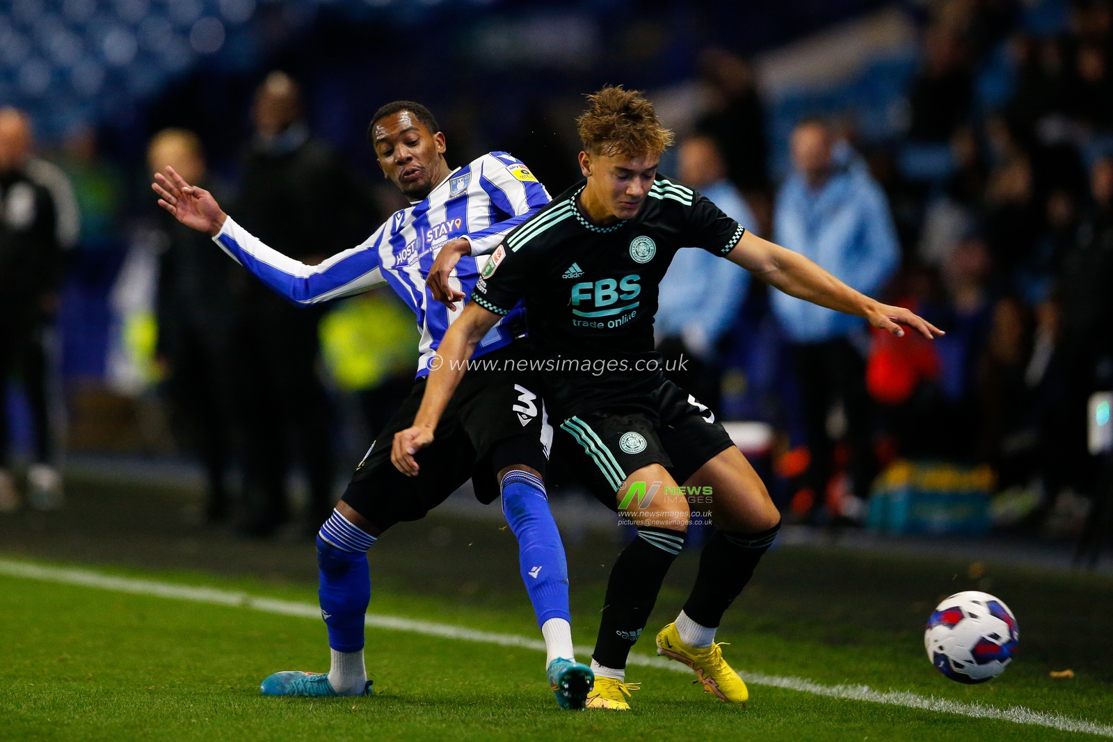 Jaden Brown #3 of Sheffield Wednesday and Will Alves #57 of Leicester City during the Papa John's Trophy match Sheffield Wednesday vs Leicester City U21 at Hillsborough, Sheffield, United Kingdom, 18th October 2022

(Photo by Ben Early/News Images)