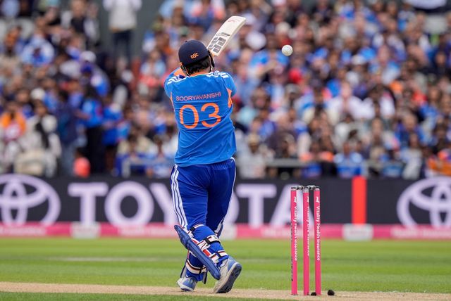 Vaibhav Sooryavanshi of India batting during the Second Vitality T20 International match England vs India at Old Trafford, Manchester, United Kingdom on 04 July 2026

(Photo by Maynard Manyowa/News Images)