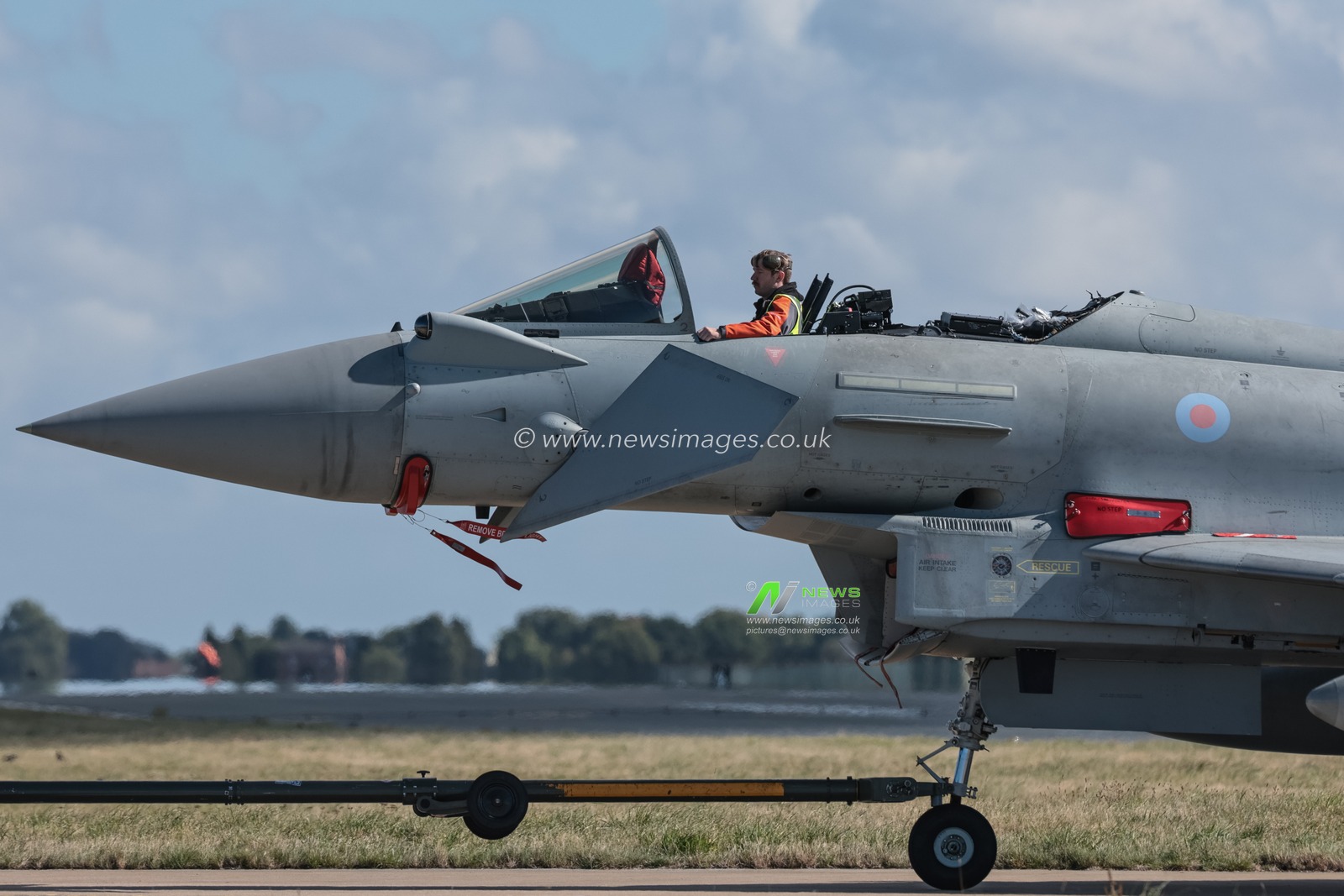 A RAF Eurofighter Typhoon FGR Mk4 taxies back to the pan without its canopy attached during a routine maintenance service during a flight training day at RAF Coningsby, Coningsby, United Kingdom, 22nd September 2025

(Photo by Mark Cosgrove/News Images)