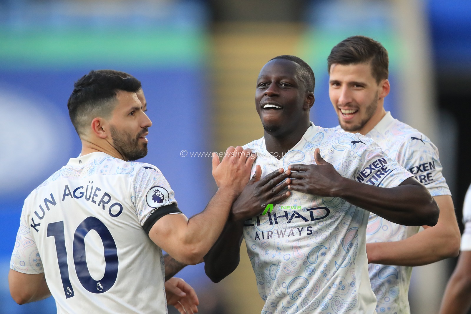 Benjamin Mendy #22 of Manchester City celebrates his goal making it 0-1