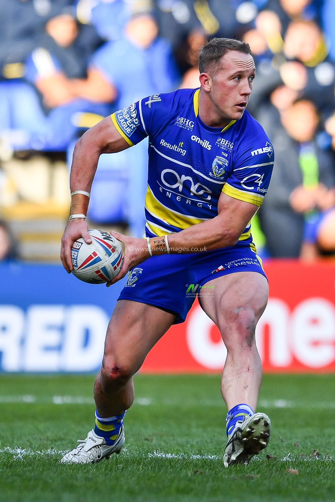 9th February 2019 , Halliwell Jones Stadium, Warrington, England;  Betfred Super League, Round 2, Warrington Wolves vs Hull KR  ; Jason Clark (14) of Warrington in action 

Credit: Craig Thomas/News Images