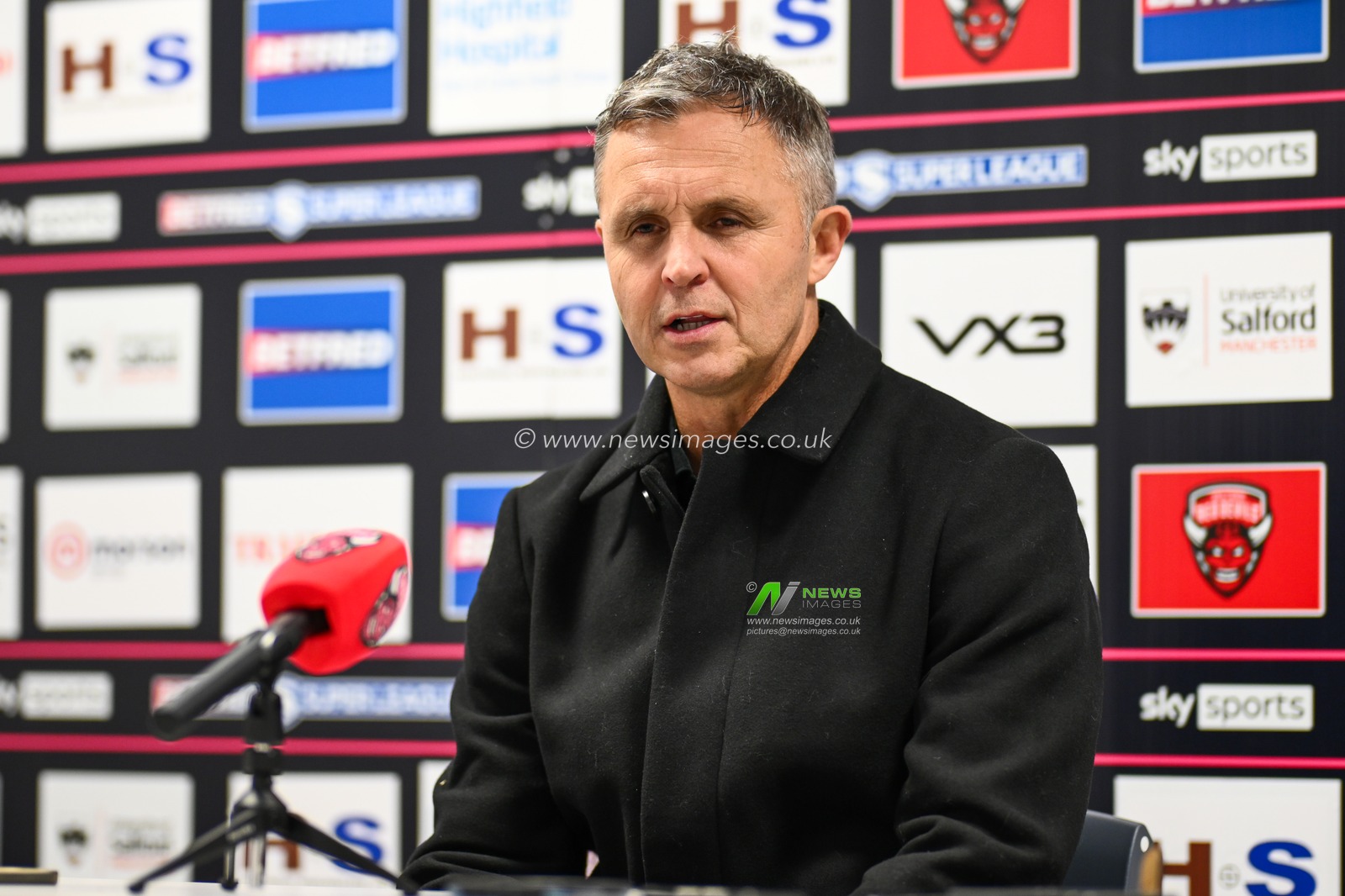 Paul Rowley Head Coach of Salford Red Devils during the post match press conference after the Betfred Super League match Round 2 Salford Red Devils vs Leeds Rhinos at Salford Community Stadium, Eccles, United Kingdom, 22nd February 2025

(Photo by Craig Thomas/News Images)