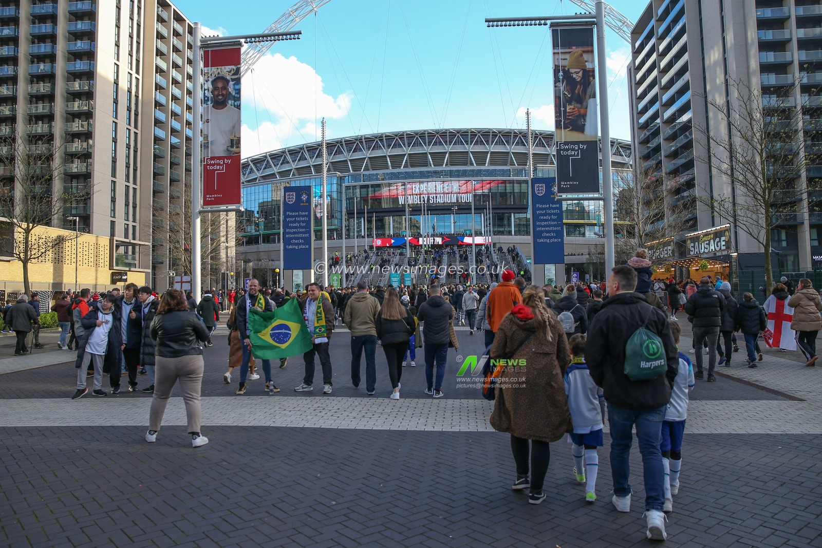 Fans make their way down Wembley Way towards the stadium during the International Friendly match England vs Brazil at Wembley Stadium, London, United Kingdom, 23rd March 2024

(Photo by Gareth Evans/News Images)