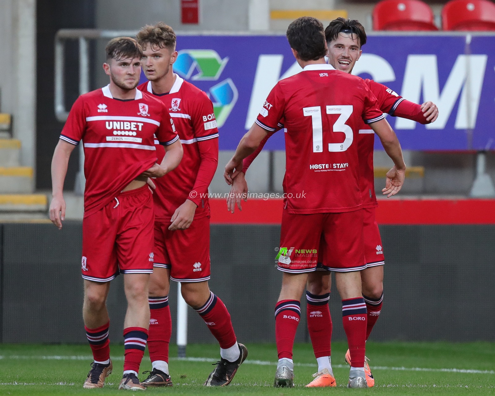 Alex Gilbert of Middlesbrough celebrates his goal with his teammates and makes the score 0-2 during the Pre-season friendly match Rotherham United vs Middlesbrough at New York Stadium, Rotherham, United Kingdom, 19th July 2023

(Photo by James Heaton/News Images)