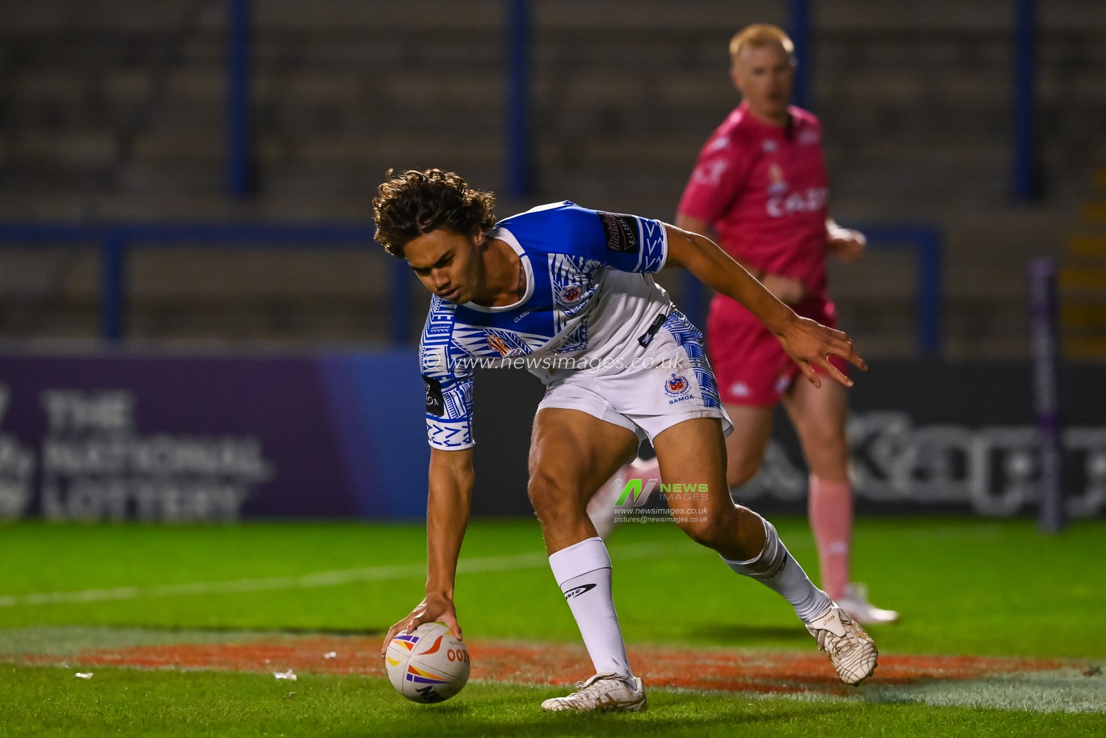 Chanel Harris-Tavita of Samoa goes over for a try during the Rugby League World Cup 2021 Group A match Samoa vs France at Halliwell Jones Stadium, Warrington, United Kingdom, 30th October 2022

(Photo by Craig Thomas/News Images)