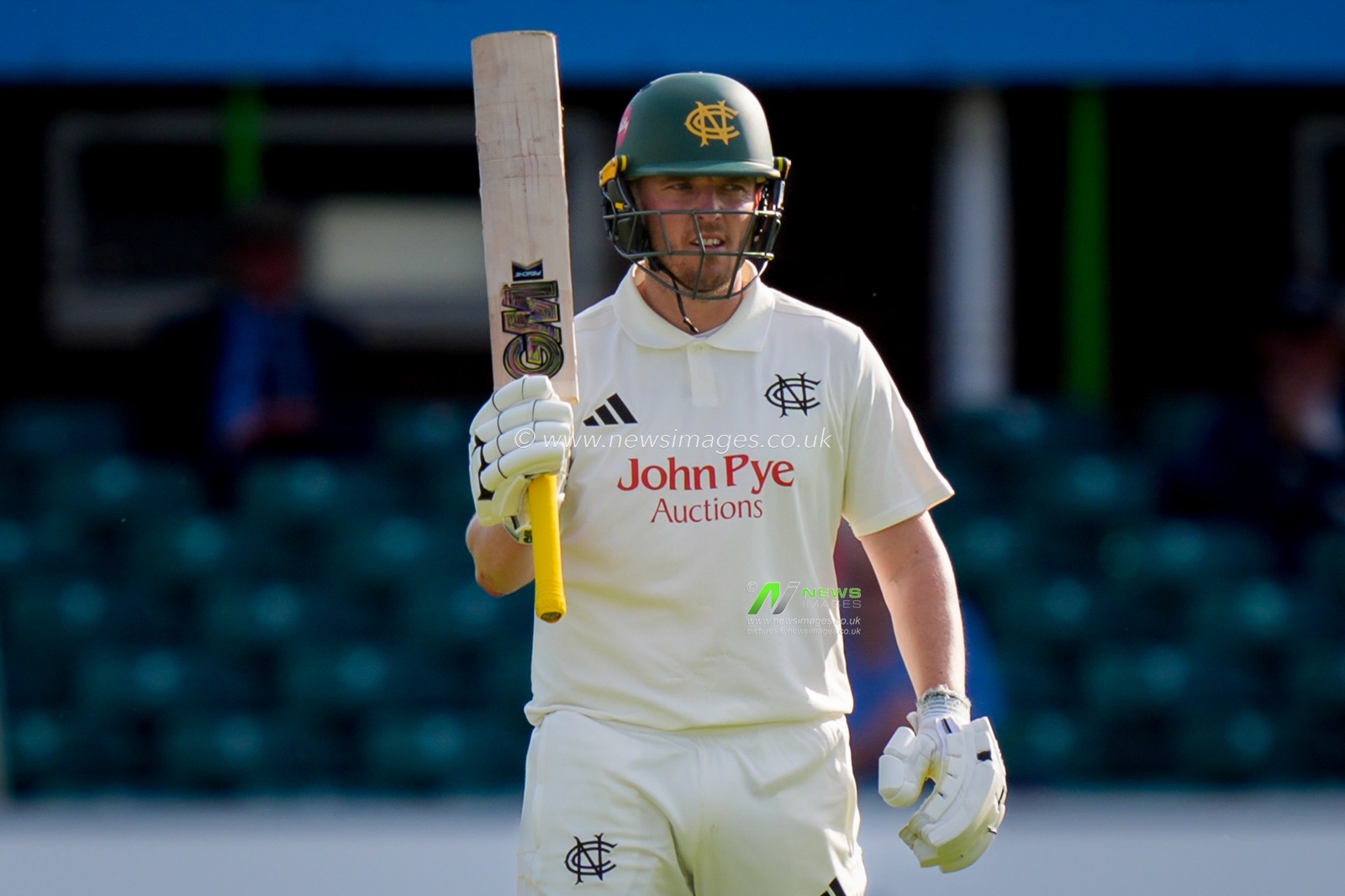 Ben Slater of Nottinghamshire celebrates scoring his 150 during Leicestershire County Cricket Club vs Nottinghamshire County Cricket Club in Country Cricket Division One Day 1 at Grace Road, Leicester, United Kingdom on 01 May 2026

(Photo by Maynard Manyowa/News Images)