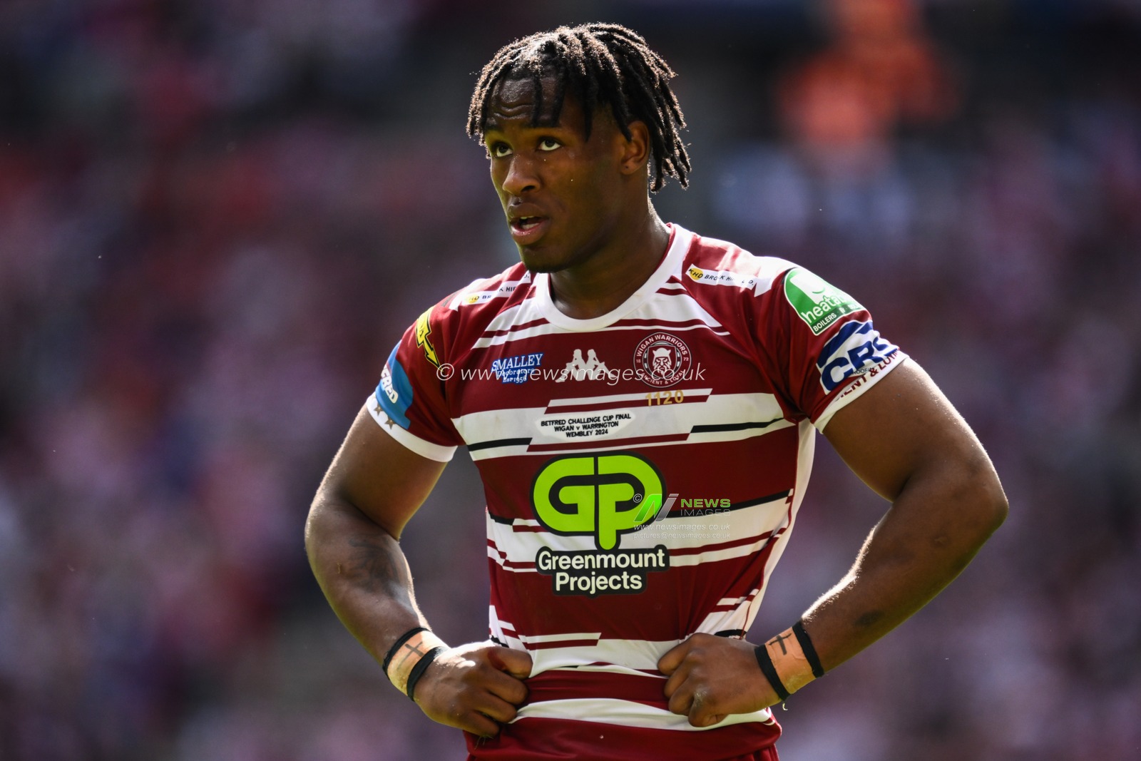Junior Nsemba of Wigan Warriors during the Betfred Challenge Cup Final match Warrington Wolves vs Wigan Warriors at Wembley Stadium, London, United Kingdom, 8th June 2024

(Photo by Craig Thomas/News Images)