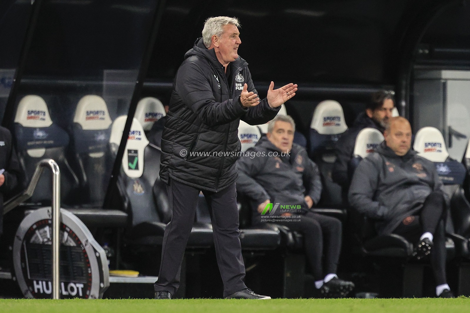 Manager of Newcastle United, Steve Bruce, gives his team encouragement