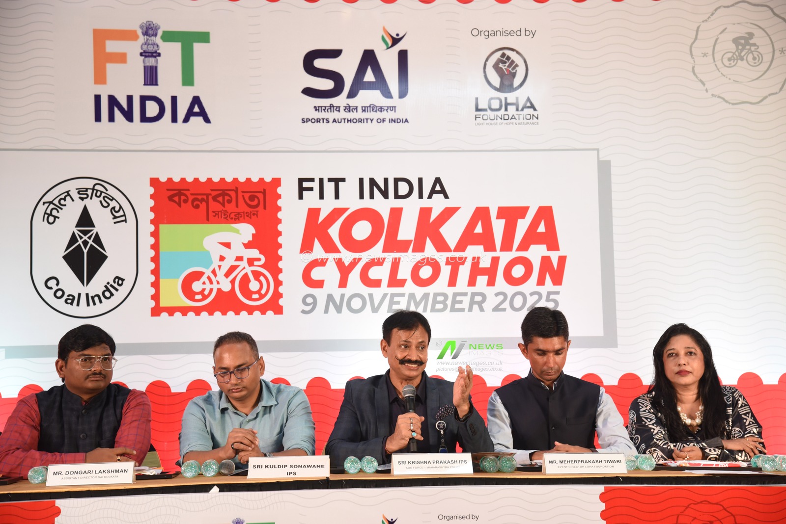 Krisna Prakash IPS, addressing with Dangori Laxman,Asst Director SAI and others at the Media Conference FIT India Kolkata Cyclothon 2025 at the Sai complex in Kolkata on October 25,2025,Photo by Debajyoti Chakraborty.(Photo: Debajyoti Chakraborty/News Images)