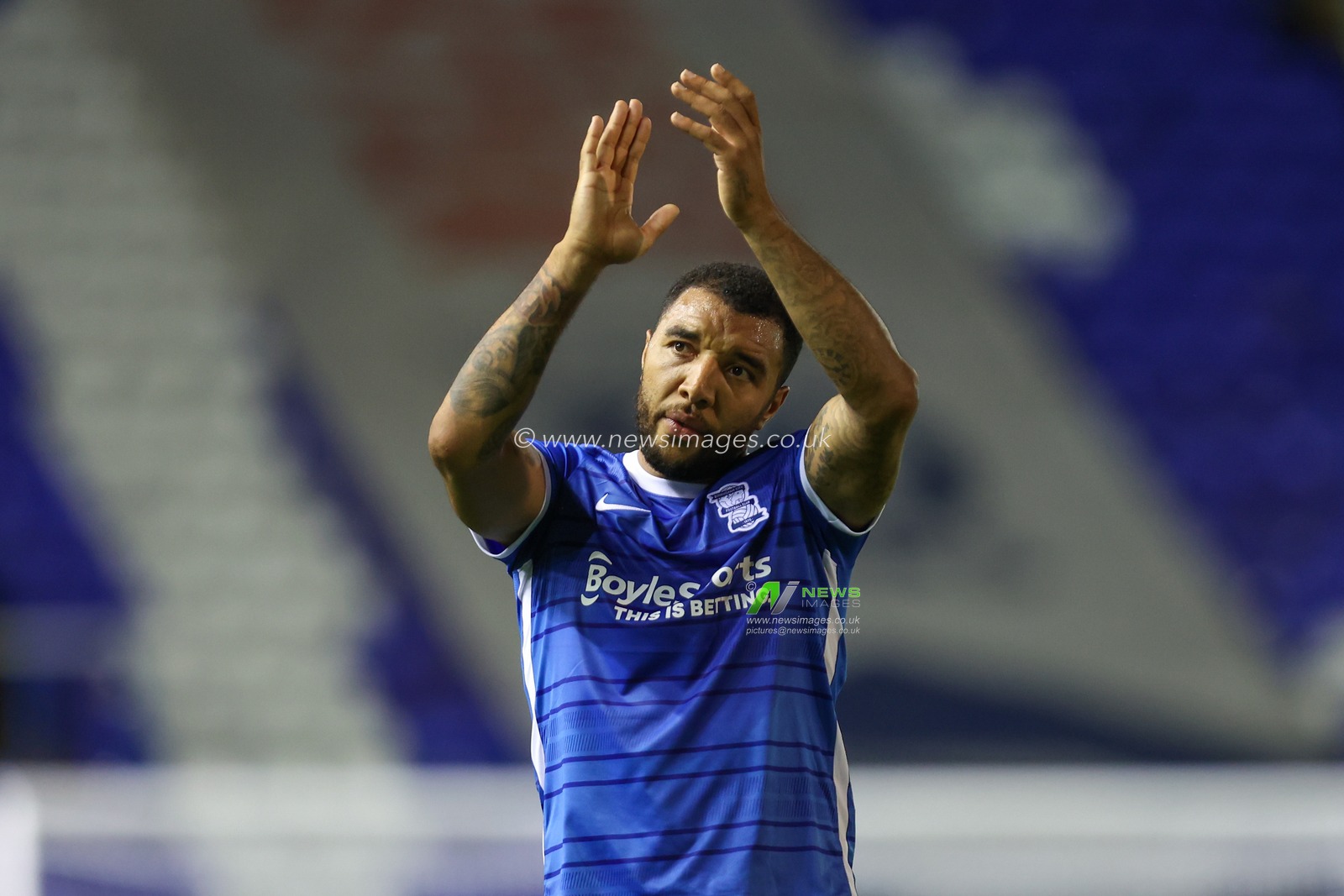 Troy Deeney #8 of Birmingham City applauds the fans following defeat to Norwich City