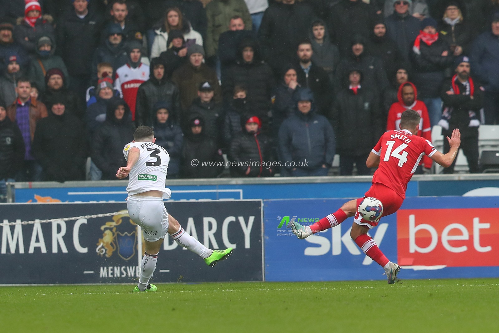 Ryan Manning #3Â of Swansea City scores a goal to make it 1-0 during the Sky Bet Championship match Swansea City vs Middlesbrough at Swansea.com Stadium, Swansea, United Kingdom, 11th March 2023

(Photo by Gareth Evans/News Images)
