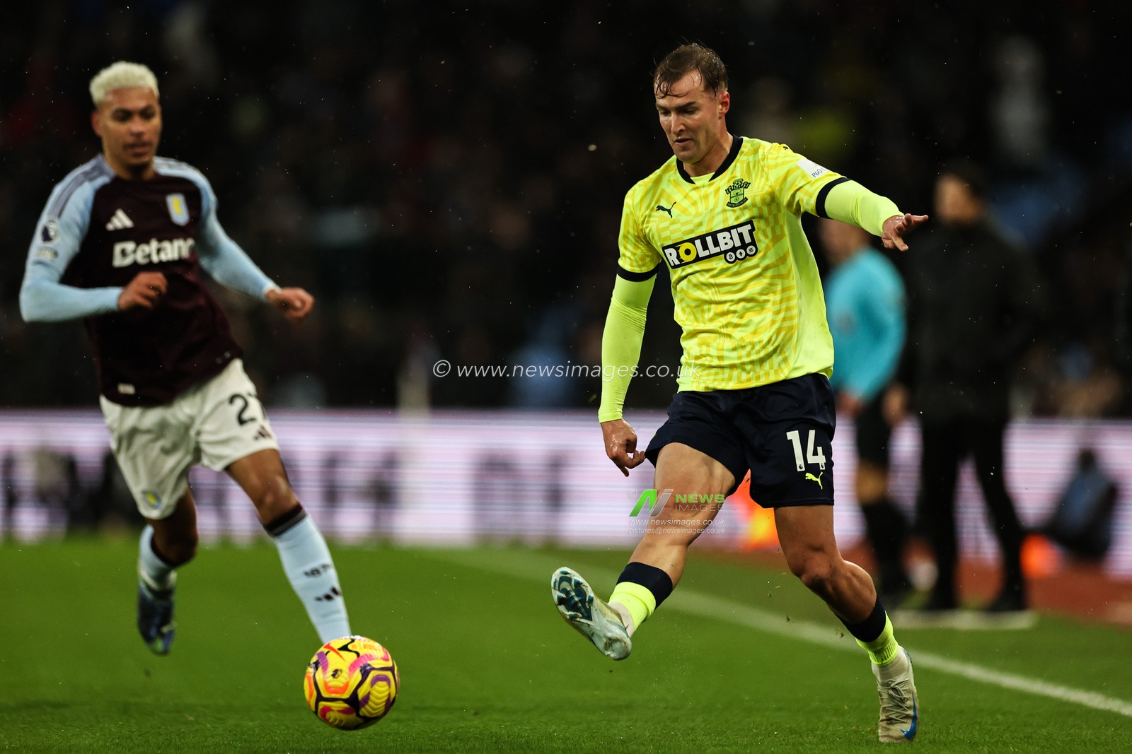 James Bree of Southampton passes the ball during the Premier League match Aston Villa vs Southampton at Villa Park, Birmingham, United Kingdom, 7th December 2024

(Photo by Mark Cosgrove/News Images)