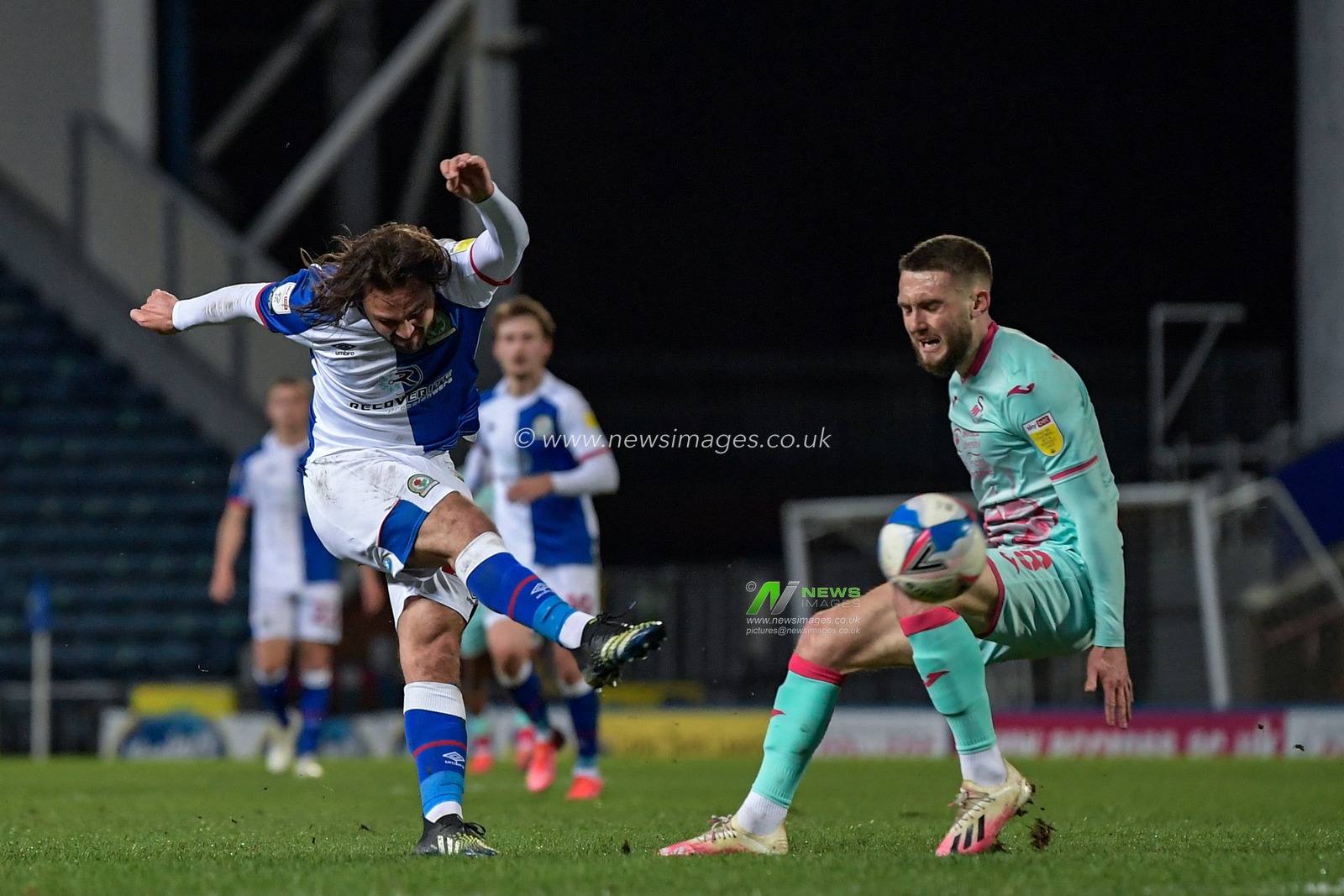 Bradley Dack #23 of Blackburn Rovers has a shot at goal