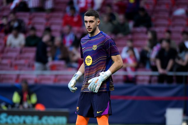 Joan García of FC Barcelona during the warm up of the UEFA Champions League Quarter Finals match Atletico Madrid vs Barcelona at Riyadh Air Metropolitano, Madrid, Spain on 14 April 2026

(Photo by Samuel Carreno/News Images)