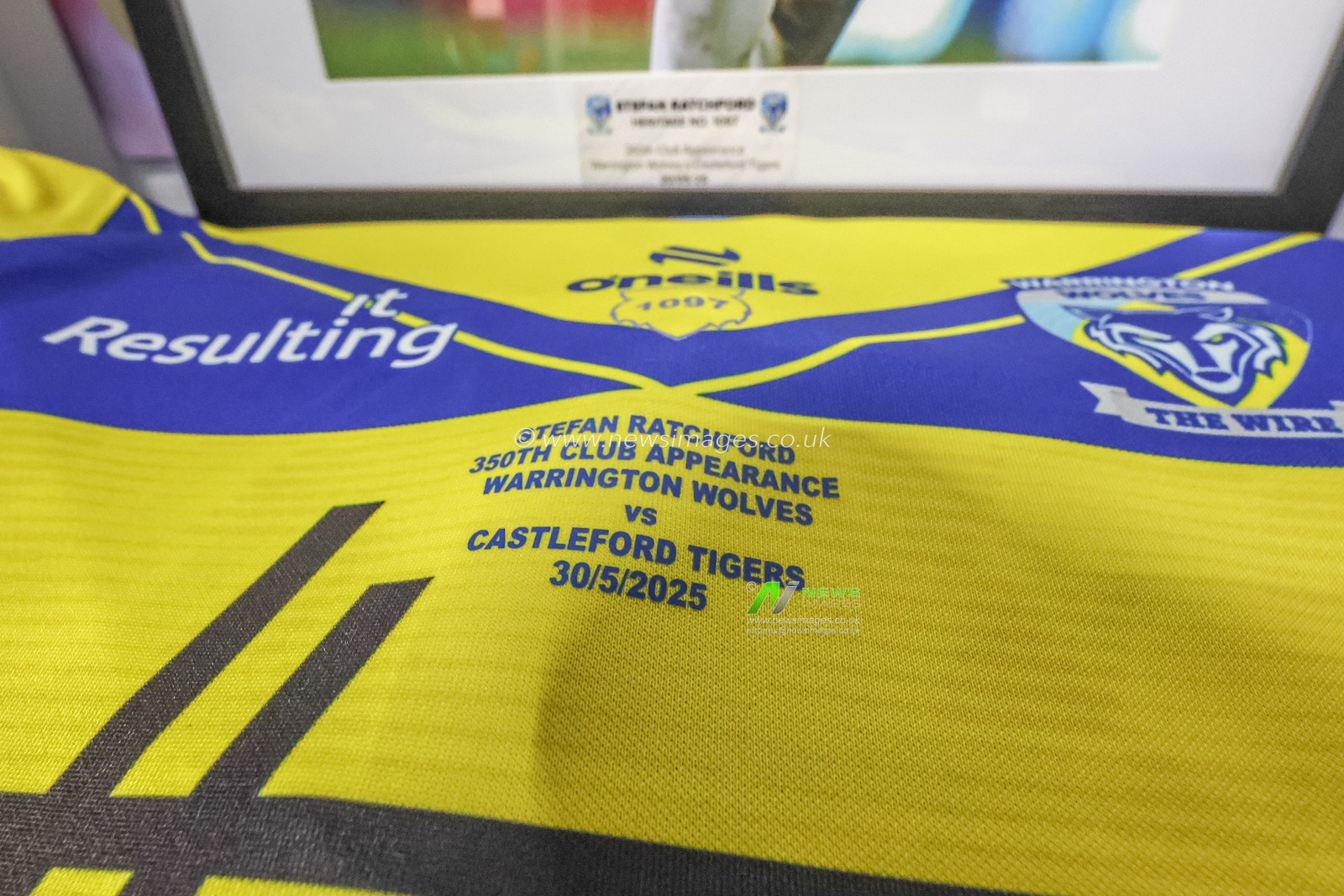 The shirt and locker of Stefan Ratchford as he makes his 350th club appearance for Warrington Wolves during the Betfred Super League Round 13 match Warrington Wolves vs Castleford Tigers at Halliwell Jones Stadium, Warrington, United Kingdom, 30th May 2025

(Photo by Mark Cosgrove/News Images)