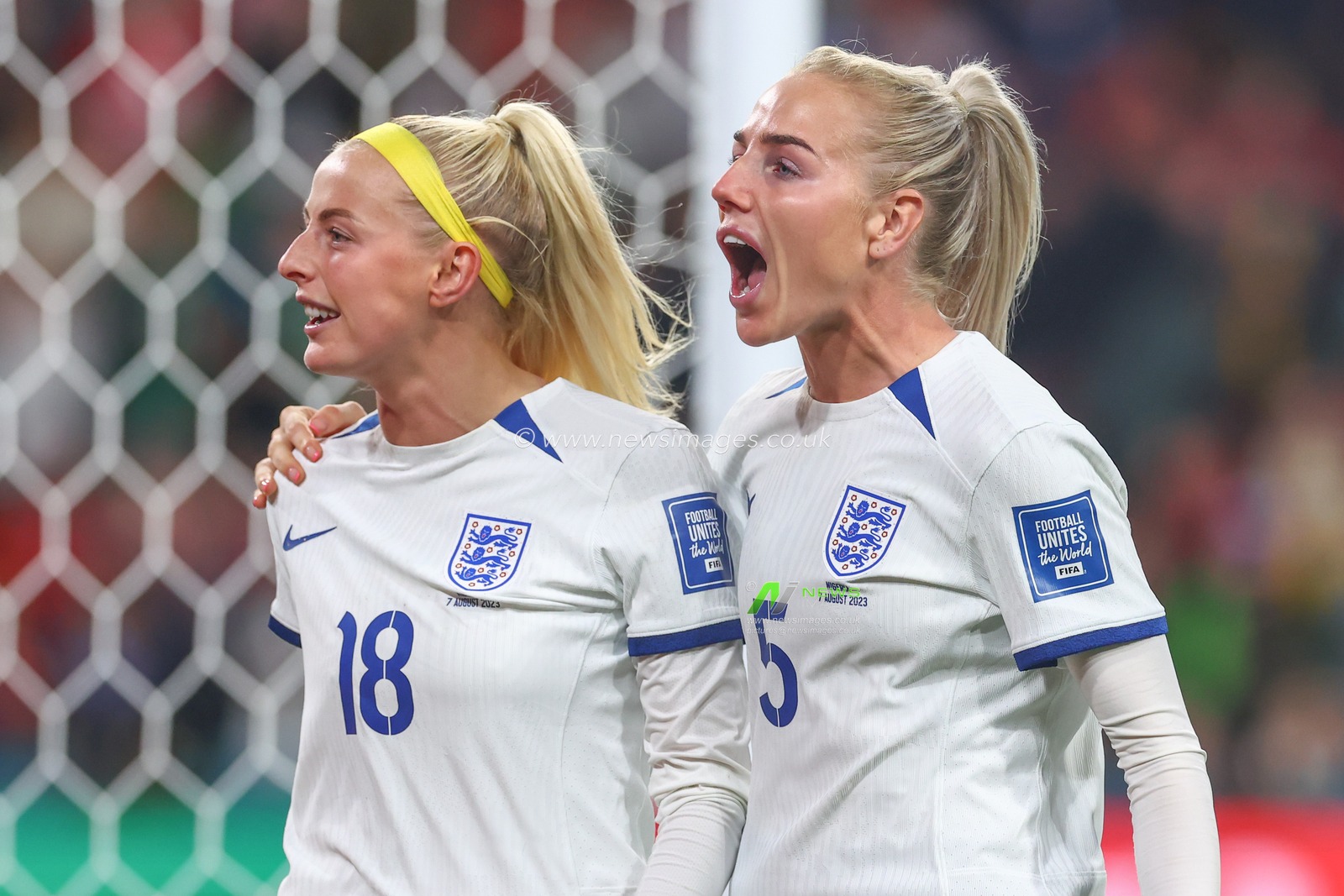 Chloe Kelly #18 of England and Alex Greenwood #5 of England celebrate their teams win after the FIFA Women's World Cup 2023 match England Women vs Nigeria Women at Suncorp Stadium, Brisbane, Australia, 7th August 2023

(Photo by Patrick Hoelscher/News Images)