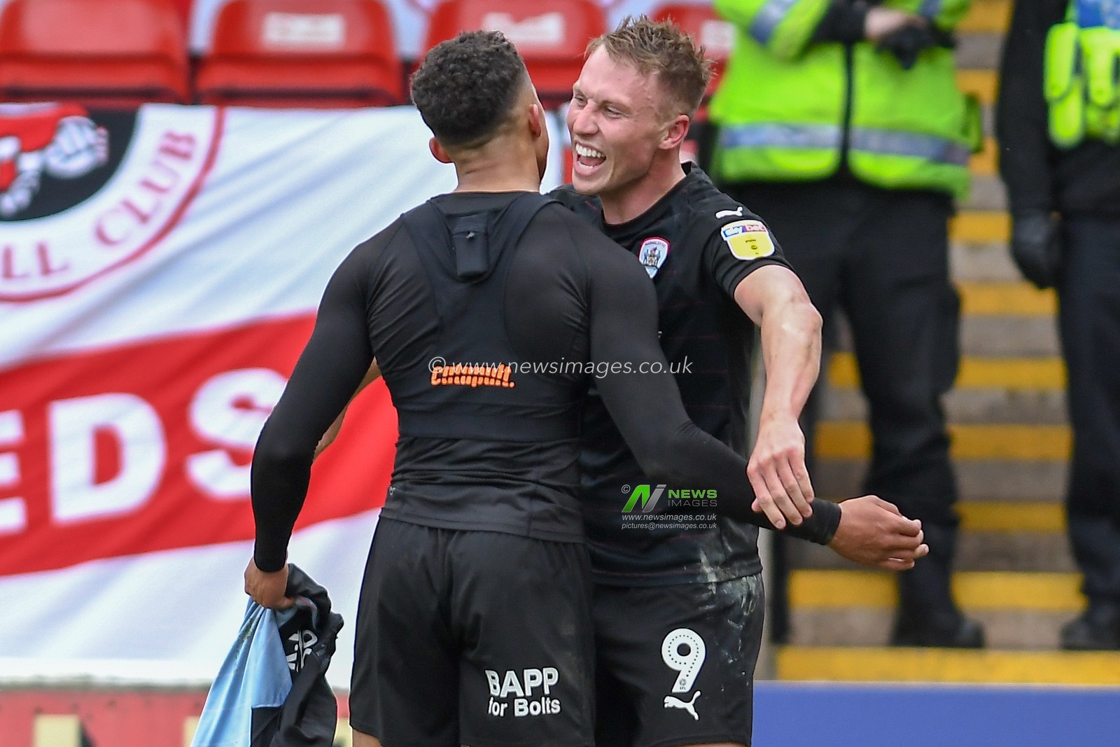 23rd March 2019, Bescot Stadium, Walsall, England; Sky Bet League One, Walsall vs Barnsley ; Jacob Brown (33) of Barnsley celebrates with team mate Cauley Woodrow (09) of Barnsley 


Credit: Gareth Dalley/News Images

English Football League images are subject to DataCo Licence