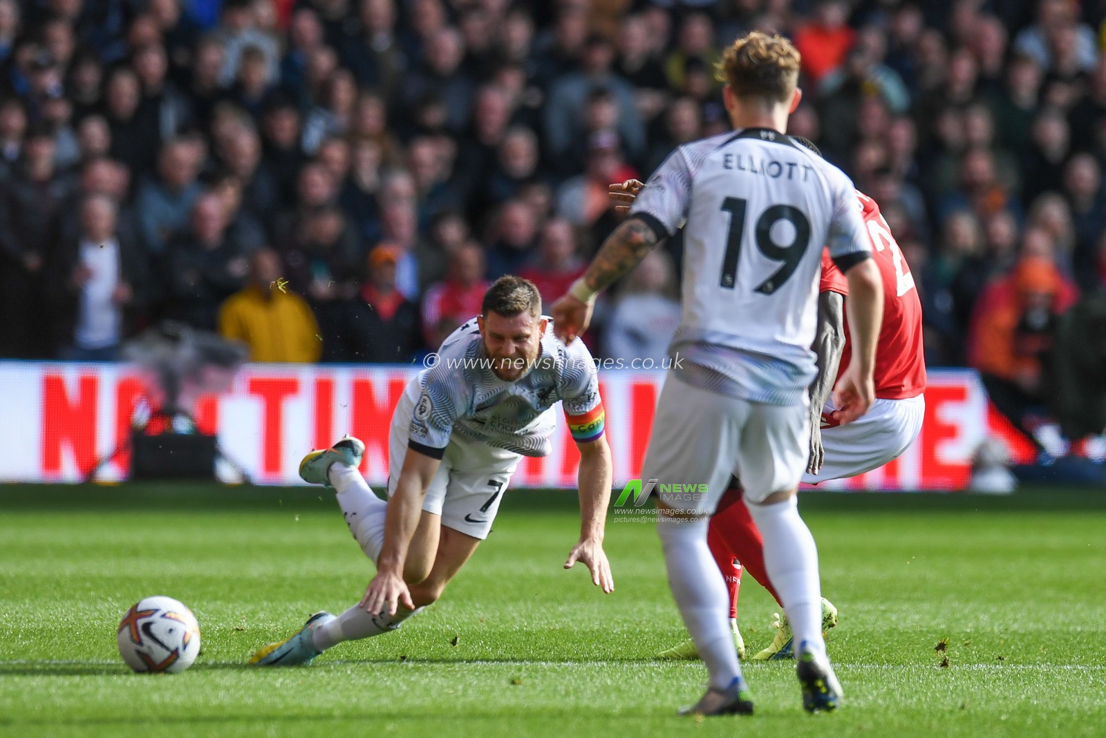 James Milner #7 of Liverpool goes down under pressure during the Premier League match Nottingham Forest vs Liverpool at City Ground, Nottingham, United Kingdom, 22nd October 2022

(Photo by Mike Jones/News Images)