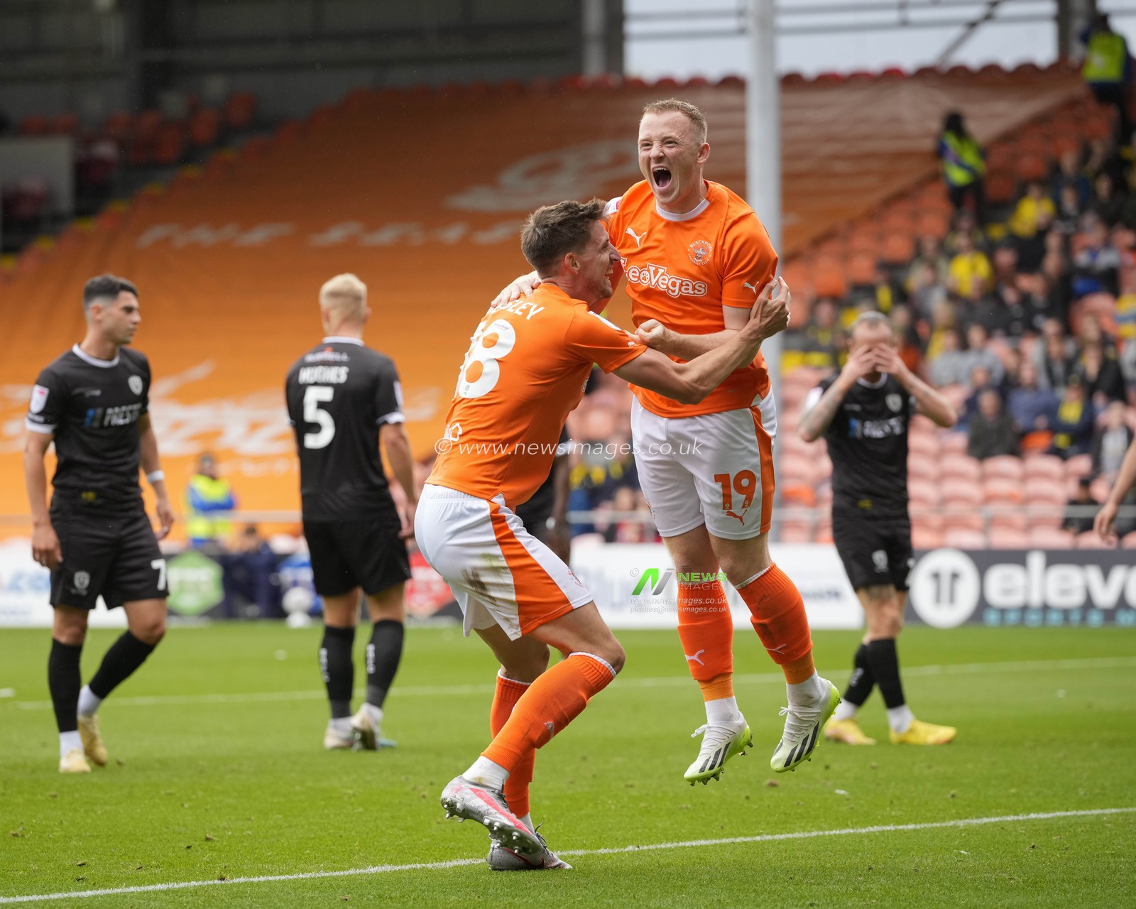 Shayne Lavery #19 of Blackpool celebrates after he scores a goal to make it 1-0 during the Sky Bet League 1 match Blackpool vs Burton Albion at Bloomfield Road, Blackpool, United Kingdom, 5th August 2023

(Photo by Steve Flynn/News Images)