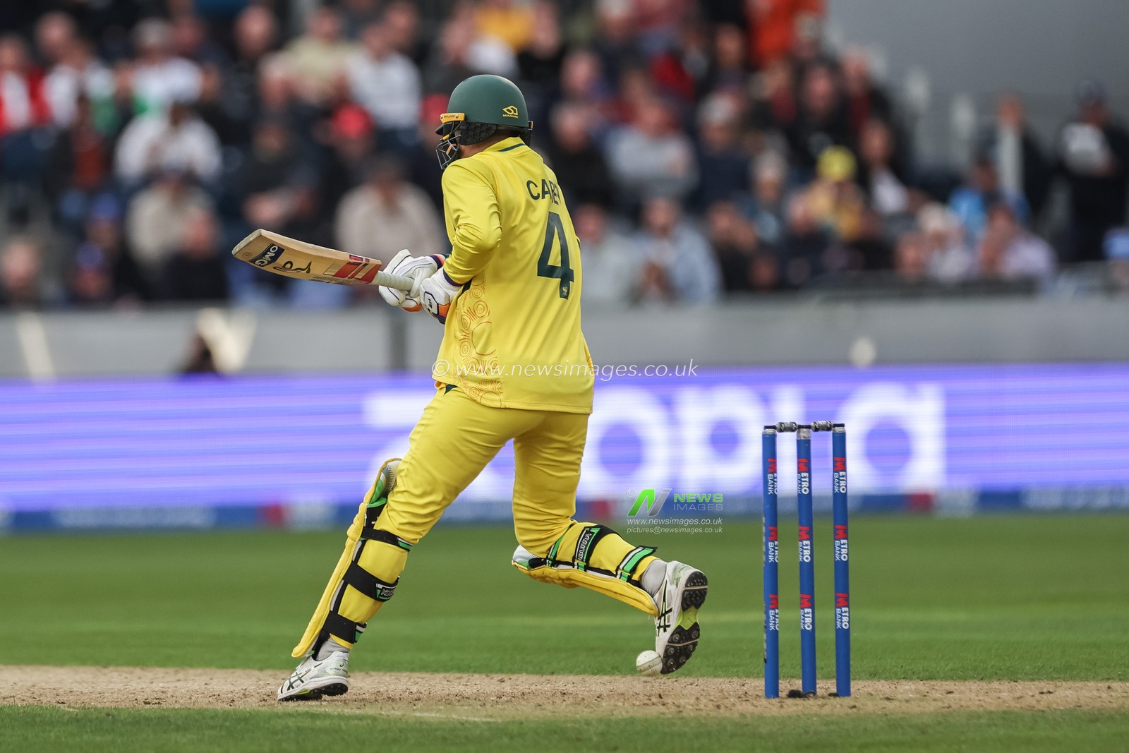 Close call as the ball hits Alex Carey of Australia on the foot and stops short of the wicket during the Third Metro Bank One Day International match England vs Australia at The Seat Unique Riverside, Chester-le-street, United Kingdom, 24th September 2024

(Photo by Mark Cosgrove/News Images)