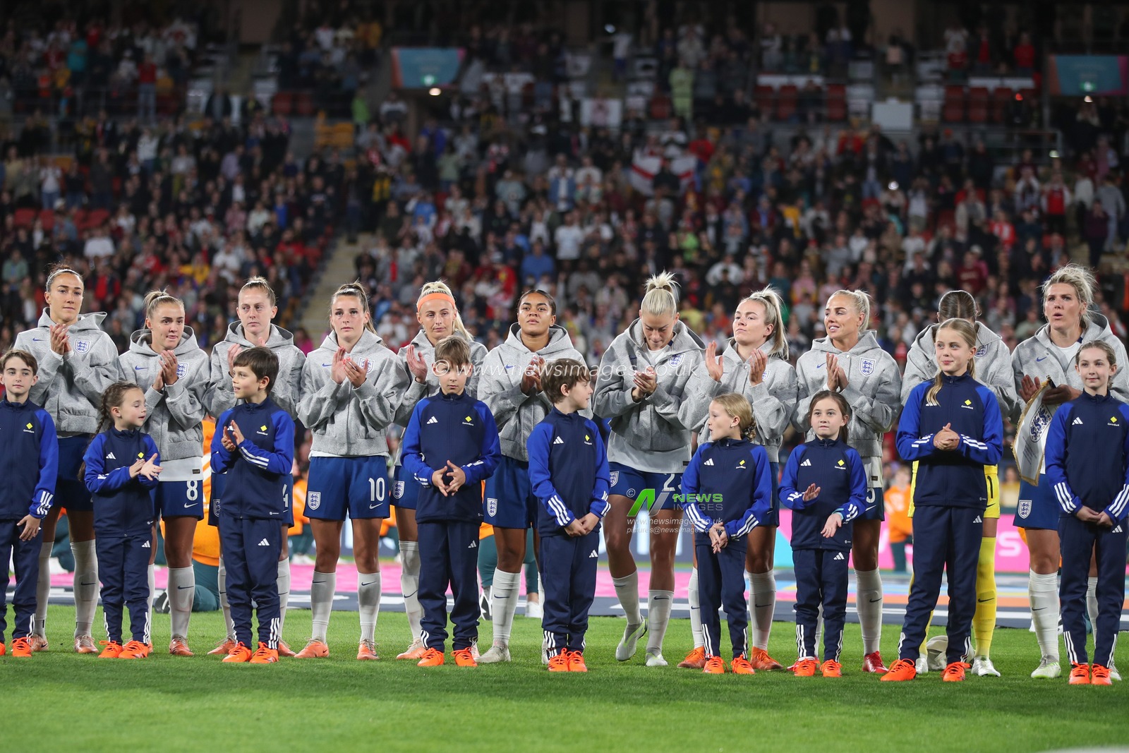 England line up for the national anthem during the FIFA Women's World Cup 2023 Group D England Women vs Haiti Women at Suncorp Stadium, Brisbane, Australia, 22nd July 2023

(Photo by Patrick Hoelscher/News Images)