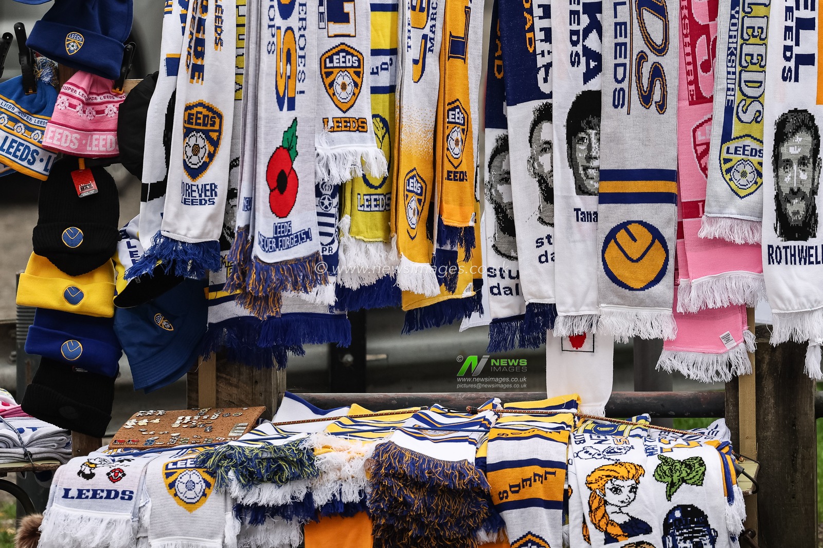 Leeds United memorabilia on sale outside Elland Road during the Sky Bet Championship match Leeds United vs Queens Park Rangers at Elland Road, Leeds, United Kingdom, 9th November 2024

(Photo by Mark Cosgrove/News Images)