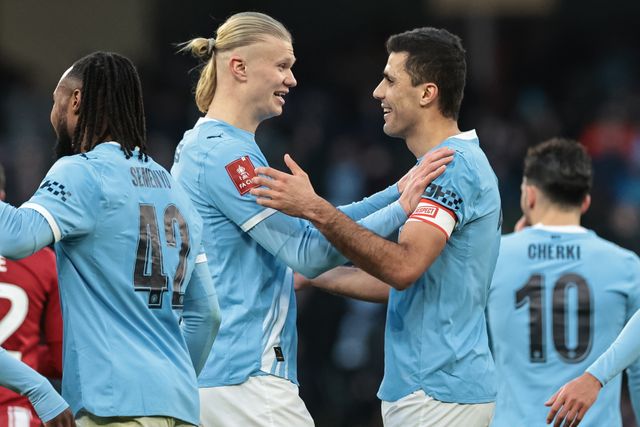 Rodrigo of Manchester City celebrates his goal to make it 2-0 during the Emirates FA Cup Third Round match Manchester City vs Exeter City at Etihad Stadium, Manchester, United Kingdom, 10th January 2026

(Photo by Mark Cosgrove/News Images)