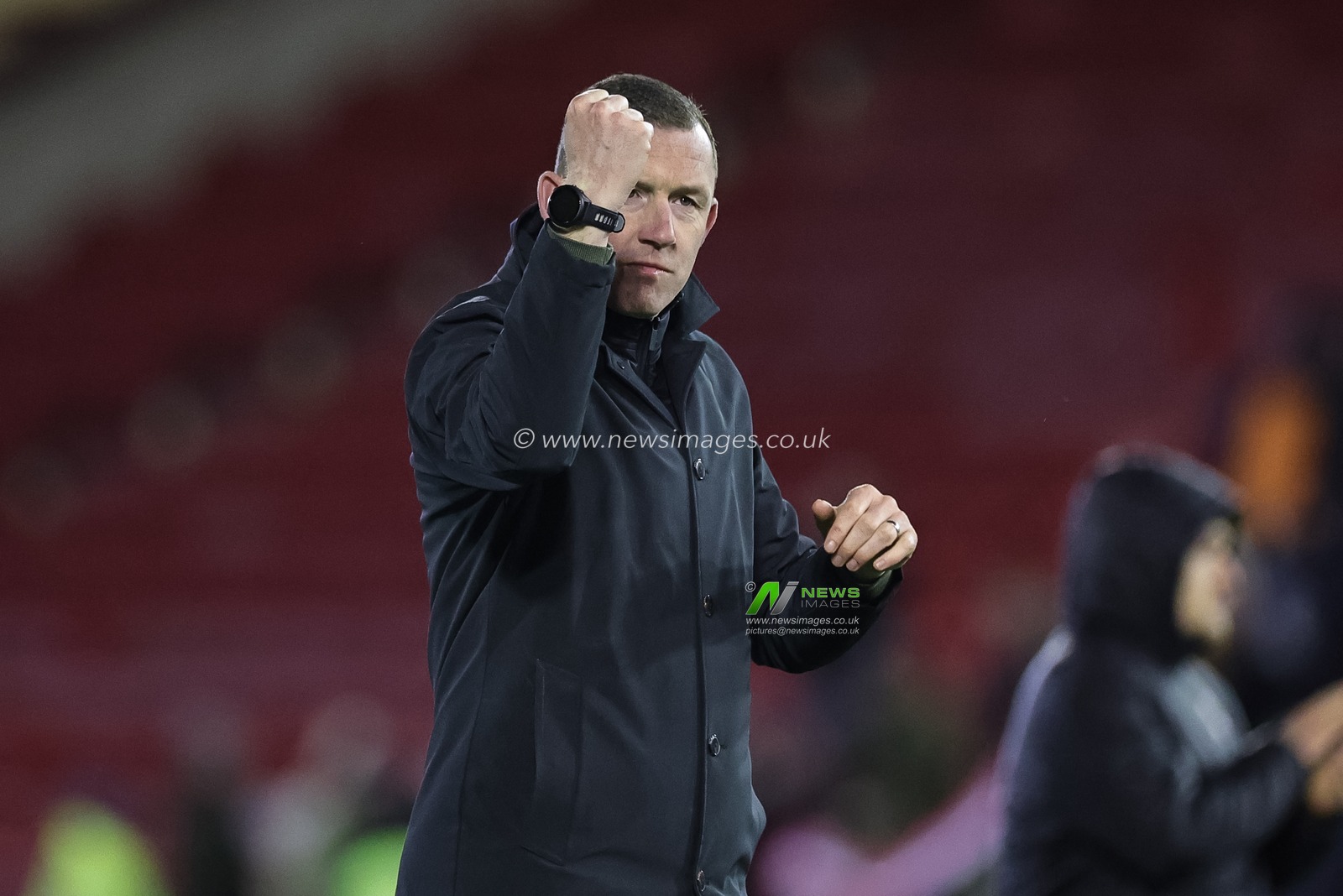 Neill Collins Head coach of Barnsley punches the air after winning 2-1 during the Sky Bet League 1 match Barnsley vs Carlisle United at Oakwell, Barnsley, United Kingdom, 16th January 2024

(Photo by Mark Cosgrove/News Images)