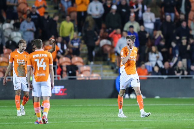 Jake Beesley of Blackpool reacts to his side conceding a goal to make it 0-1 during the Carabao Cup match Blackpool vs Sheffield Wednesday at Bloomfield Road, Blackpool, United Kingdom, 17th September 2024

(Photo by Gareth Evans/News Images)