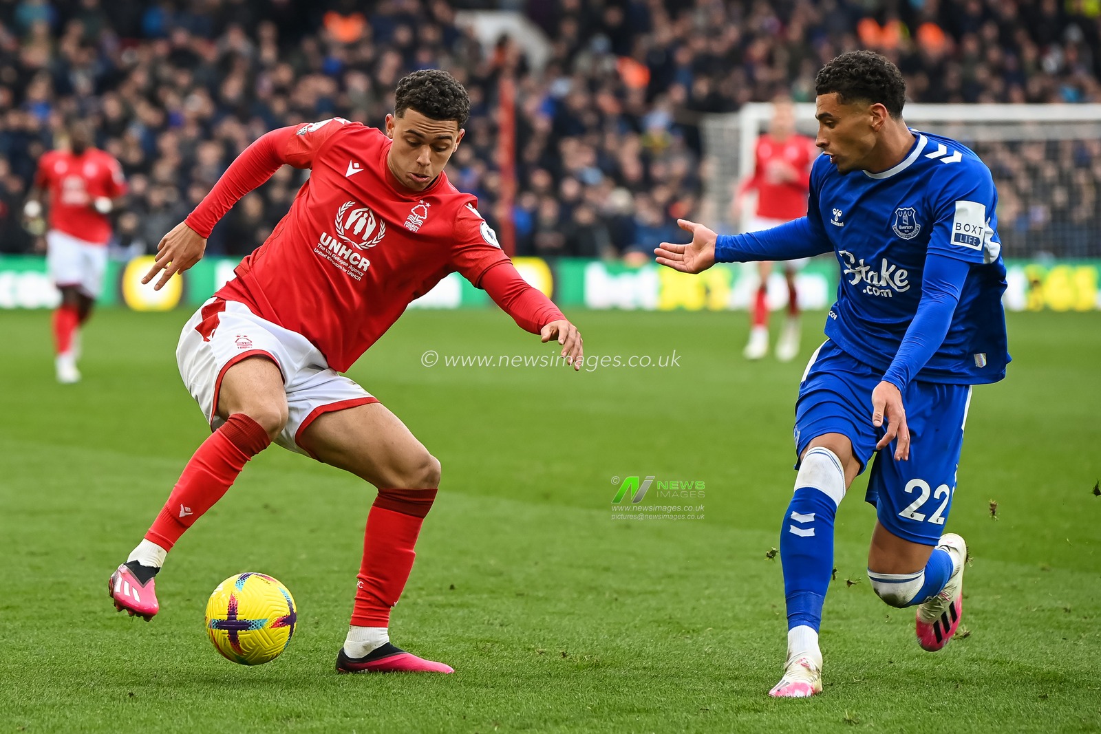 Brennan Johnson #20 of Nottingham Forest makes a break with the ball during the Premier League match Nottingham Forest vs Everton at City Ground, Nottingham, United Kingdom, 4th March 2023

(Photo by Craig Thomas/News Images)