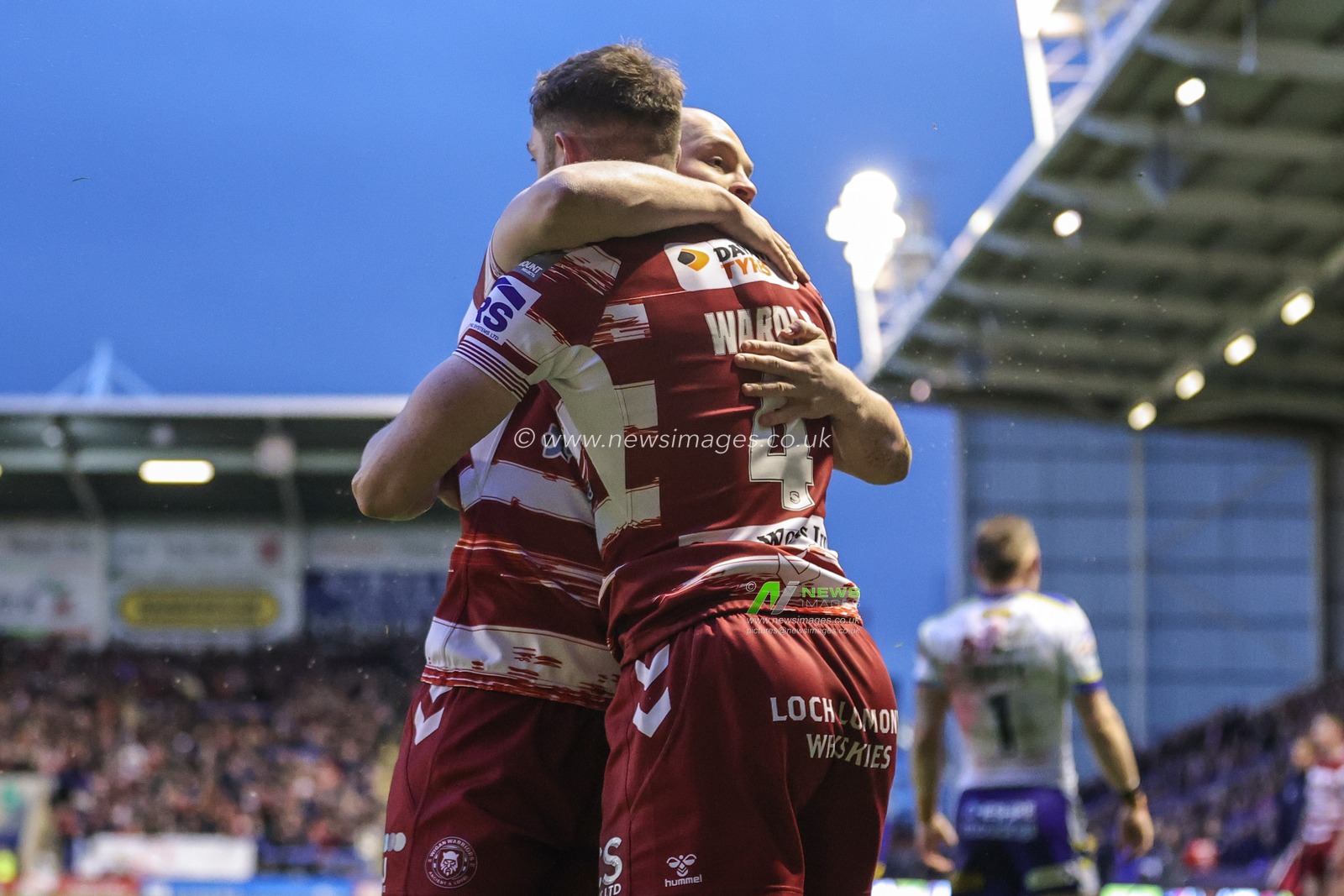 Jake Wardle #4 of Wigan Warriors celebrates their try during the Betfred Super League Round 9 match Warrington Wolves vs Wigan Warriors at Halliwell Jones Stadium, Warrington, United Kingdom, 14th April 2023

(Photo by Mark Cosgrove/News Images)
