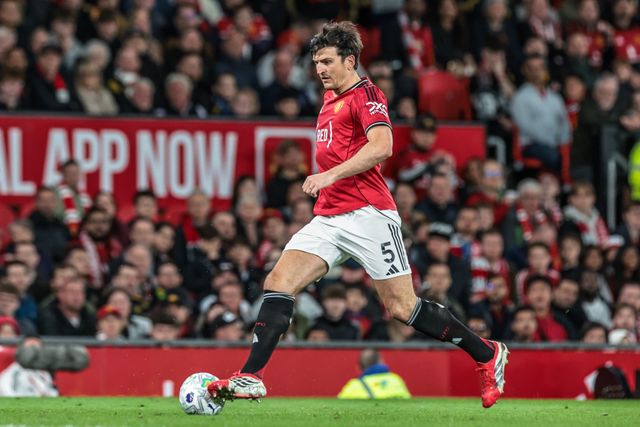 Harry Maguire of Manchester United breaks with the ball during the Premier League match Manchester United vs Brentford at Old Trafford, Manchester, United Kingdom on 27 April 2026

(Photo by Mark Cosgrove/News Images)