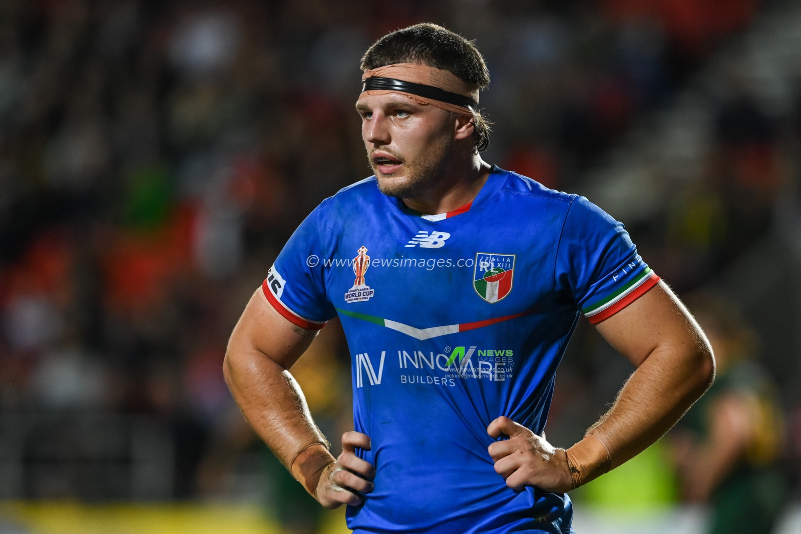 Luca Moretti of Italy during the Rugby League World Cup 2021 match Australia vs Italy at Totally Wicked Stadium, St Helens, United Kingdom, 29th October 2022

(Photo by Craig Thomas/News Images)