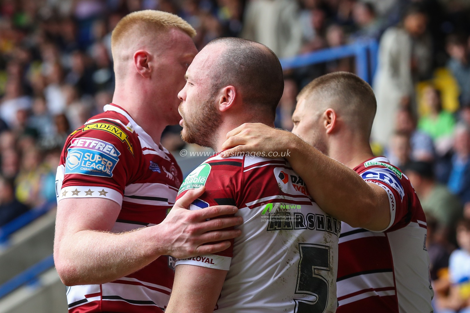 Liam Marshall of Wigan Warriors celebrates his try to make it 12-10 during the Betfred Super League Round 13 match Warrington Wolves vs Wigan Warriors at Halliwell Jones Stadium, Warrington, United Kingdom, 1st June 2024

(Photo by Gareth Evans/News Images)
