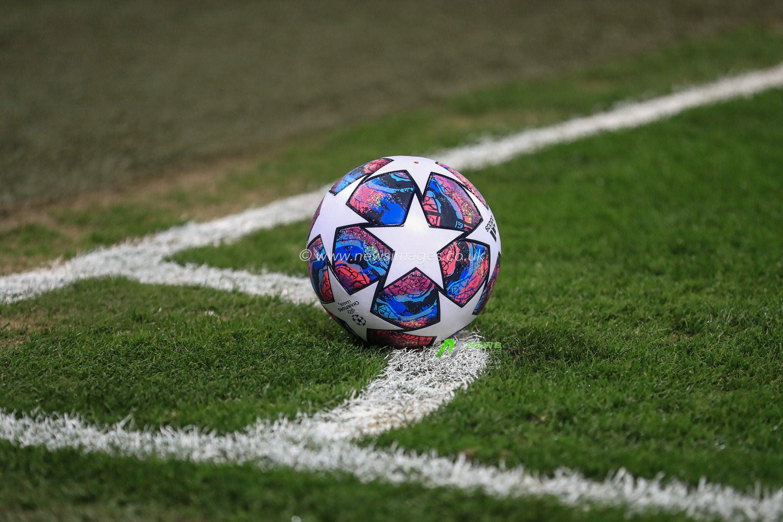 11th March 2020, Anfield, Liverpool, England; UEFA Champions League, Round of 16 Leg 2 of 2, Liverpool v Atletico Madrid : The Adidas Champions League ball sits on the corner as Liverpool prepare to take a corner